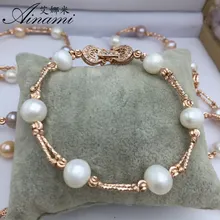 [Ainami] браслет в стиле барокко 9-10 мм, браслет из натурального пресноводного жемчуга, рождественский подарок для женщин, ювелирные браслеты