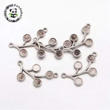 

Alloy Cabochon Connector Settings, Lead Free and Cadmium Free, Branch, Antique Silver, 33x17.5x2mm, Hole: 2mm; Tray: 5mm