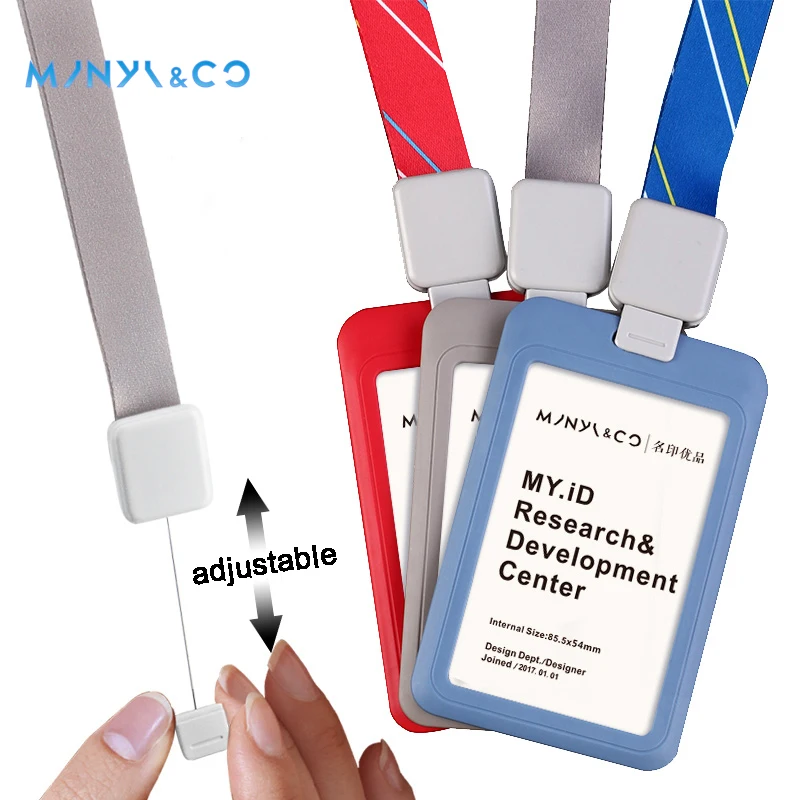 

With Retractable Lanyard Eco-friendly Materials PP Plastic School Office ID Card Badge Holder with Solid/Stripe Rope Pull Buckle