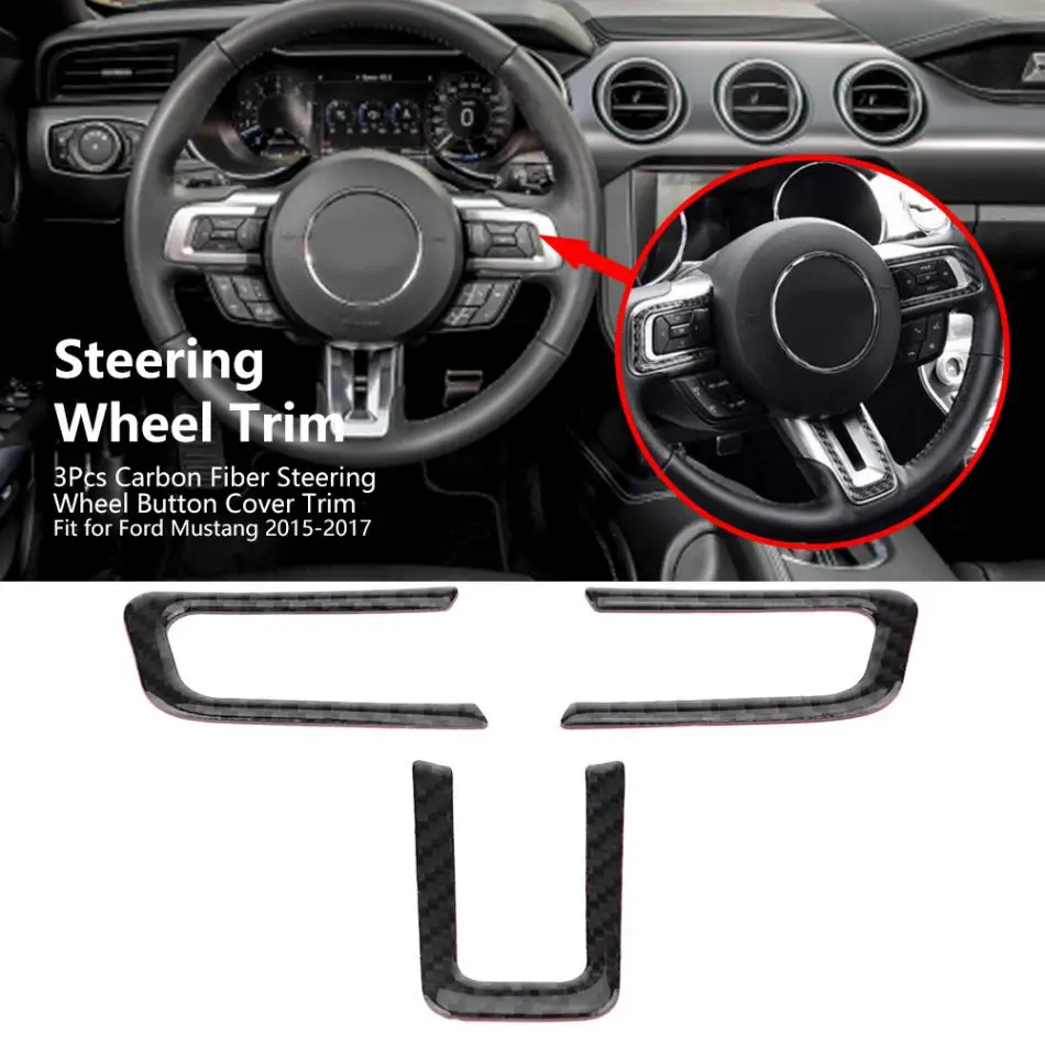 Us 9 37 25 Off 3pcs Carbon Fiber Car Interior Steering Wheel Button Cover Trim Stickers For Ford Mustang 2015 2016 2017 Car Accessories In Interior