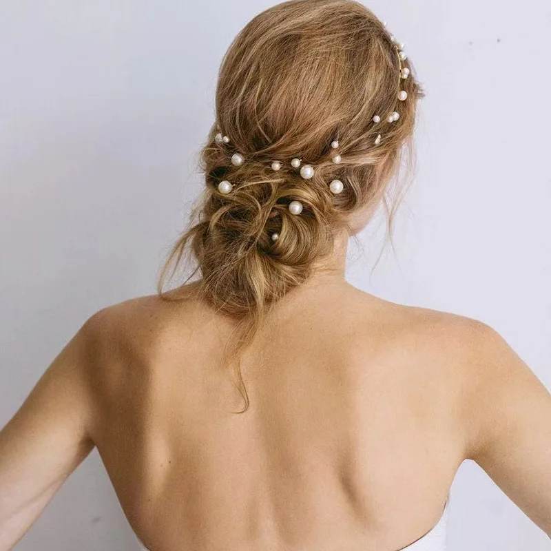 

New European and American accessories gold-plated pearl one-word hairpin fashion bride jewelry set manufacturers direct sales