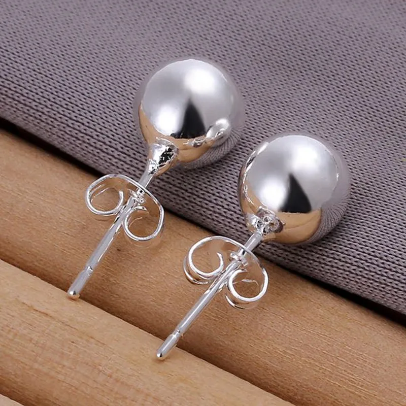 

2017 Hot Sales 925 Sterling Silver Jewelry Earrings Fashion Simple 8mm And 10mm High Quality Silver Ball Earrings Free Shipping
