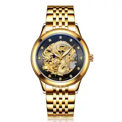 Роскошные Дракон и Феникс любителей мужские часы женские полые светящиеся гравировка автоматические механические часы золото часы