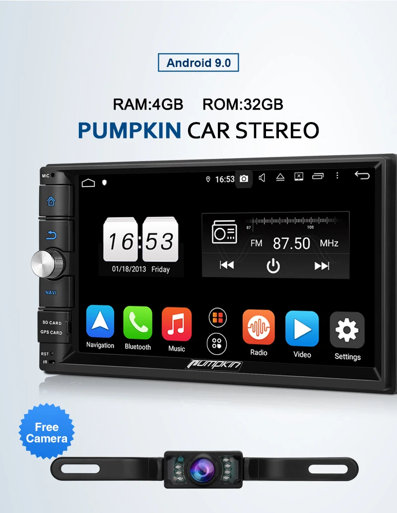 Pumpkin 2 Din 7 ''Android 9,0 Универсальный Автомобильный gps радио без dvd-плеера 4G ram 32G rom автомобильный стерео аудио Wifi 3g быстрая загрузка головного устройства