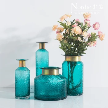 

modern Nordic style Jane Glass transparent vase Creative Golden rim Flower arrangement Home dining table Decoration accessories