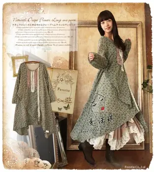 

autumn loose patchwork irregular long sleeve dress lolita mori girl vestiti donna hippie boho vintage vestidos tunique femme