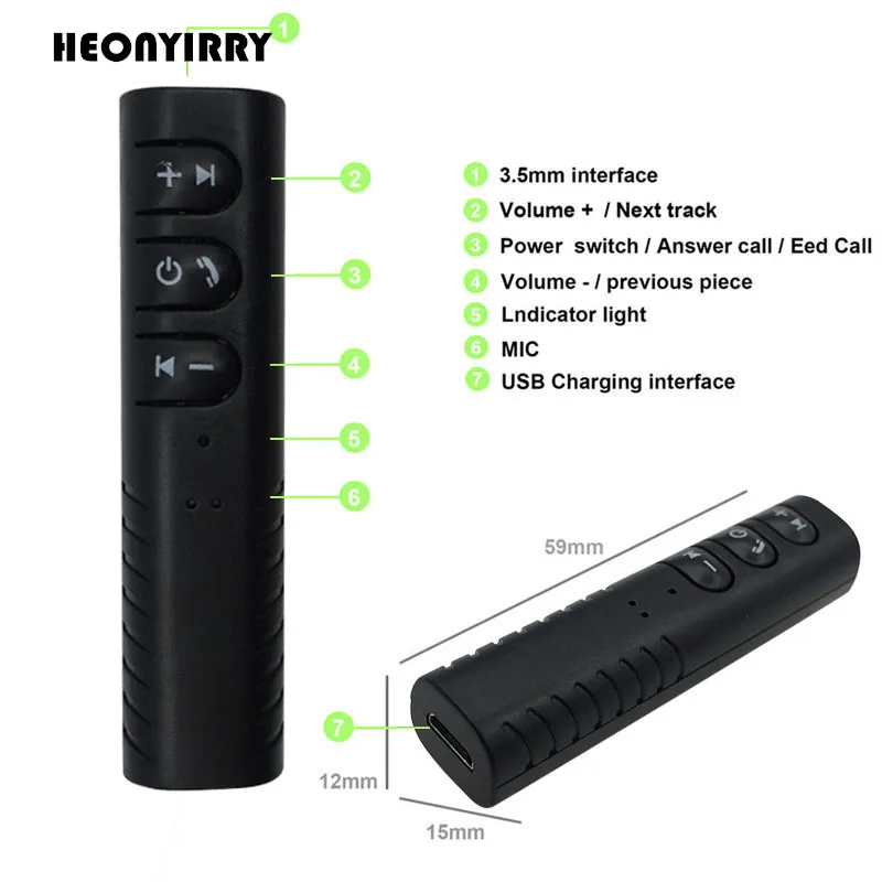

Bluetooth Audio Receiver Adapter With Mic Wireless Bluetooth Receiver 3.5mm Jack Audio Music Adaptador Bluetooth Usb charging