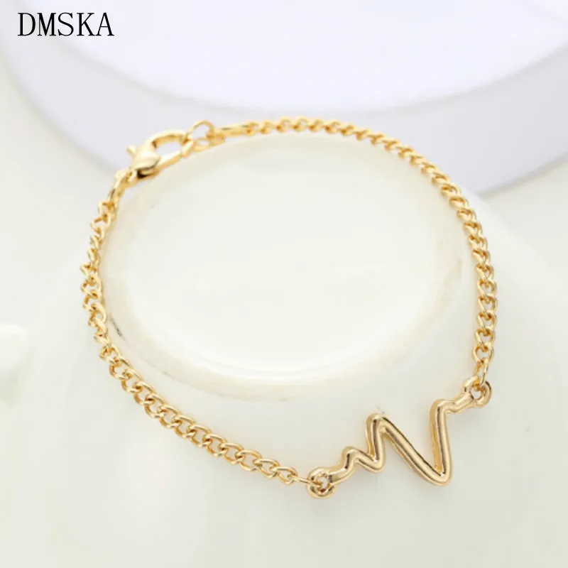 

DMSKA New Fashion Simple Personality Bileklik Ecg Figure Lightning Bracelet Couple Heartbeat Frequency Bracelet Pulseras Mujer