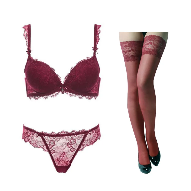 Wine Red Varsbaby, Дамское сексуальное кружевное нижнее белье на косточках с цветочным принтом, комплекты с регулируемым бюстгальтером пуш-ап для девочек - Цвет: Wine Red