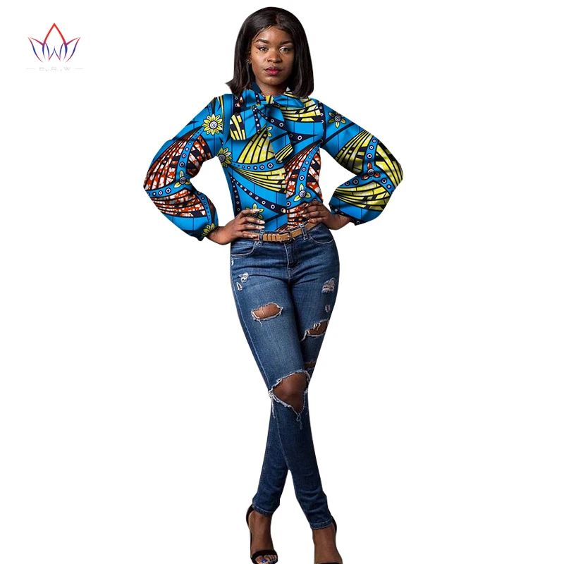 2018 جديد وصوله الأفريقية الشمع طباعة قميص للنساء Dashiki عارضة طويلة الأكمام بلوزة أنيقة الملابس الأفريقية Wy1309