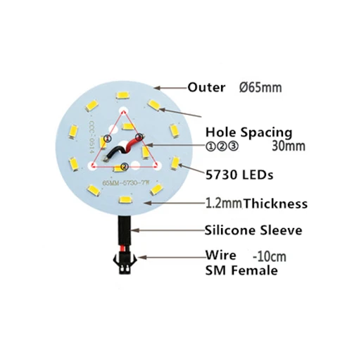 5Pcs SMD 5730 7W 65mm White Light LED Lighting Board Pannel Source Beads Aluminum Plate Base With SM Female Plug | Лампы и освещение