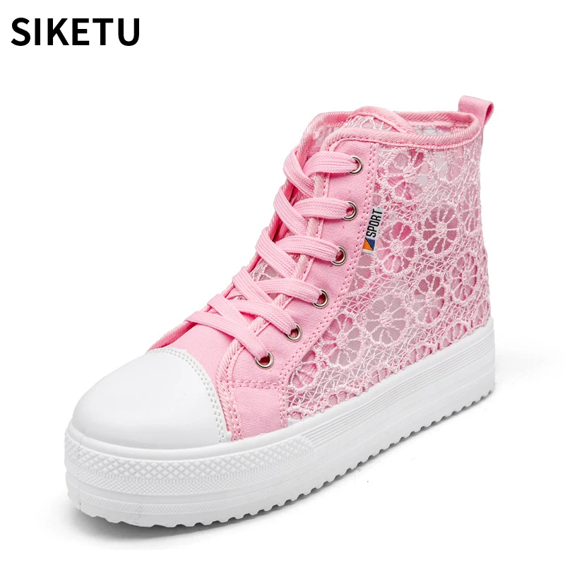 

Women Lovely Lace Canvas Boots Ankle Botas Shoes Summer Women Shoes Hollow Floral Breathable Platform Flat Shoes