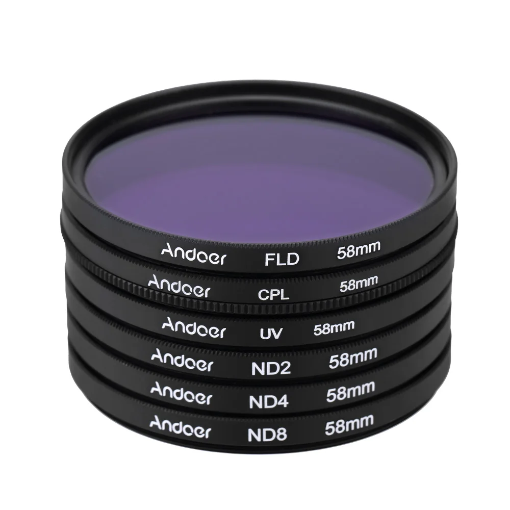 Andoer 58mm UV+ CPL+ FLD+ ND набор ультрафиолетовая круговая поляризация процентов набор УФ-фильтров с нейтральной плотностью фильтр для фотоаппарата Nikon Canon sony Pentax однообъективных цифровых зеркальных фотокамер и записывающих