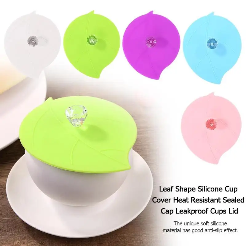 

Cup Lids Silicone Cup Cover Leaf Shape Cute Heat Resistant Sealed Leak Proof Cups for Teapot Glass Cups Water Drinking Kitchen
