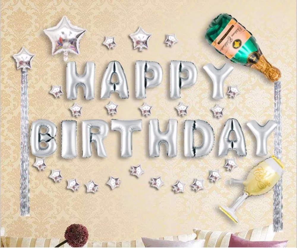 

41pcs/Set Happy Birthday with champagne Bottle foil inflatable balloons for Adults kids Boyfriend Birthday Party Decoration