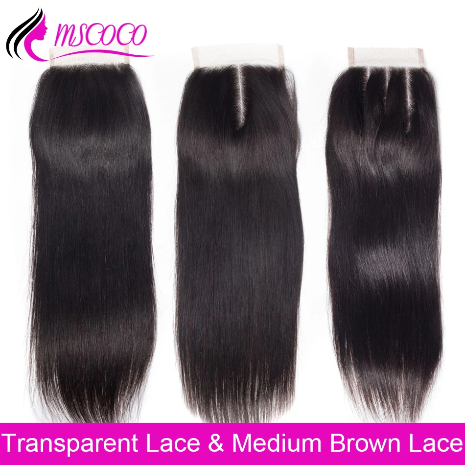 

Brazilian Straight Hair HD Transparent Lace Closure 8-22 Inch 4x4 Swiss Lace Human Hair Closure Free Middle Three Part Mscoco