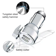 Защитный молоток для автомобиля, инструмент для побега, для вождения мобильного телефона, Вольфрамовая сталь, защитный молоток, резак для безопасности, двойной USB, автомобильное зарядное устройство, светодиодный фонарь