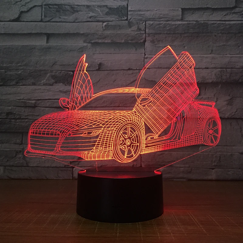 3D светодиодный Настольный светильник в форме автомобиля с дистанционным