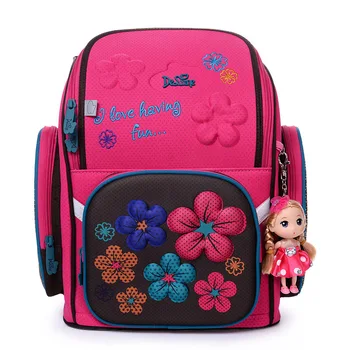 

Delune Brand High Quality Kids School Bags for Girls 3D Flower Print Cartoon SchoolBag Children Orthopedic School Backpack
