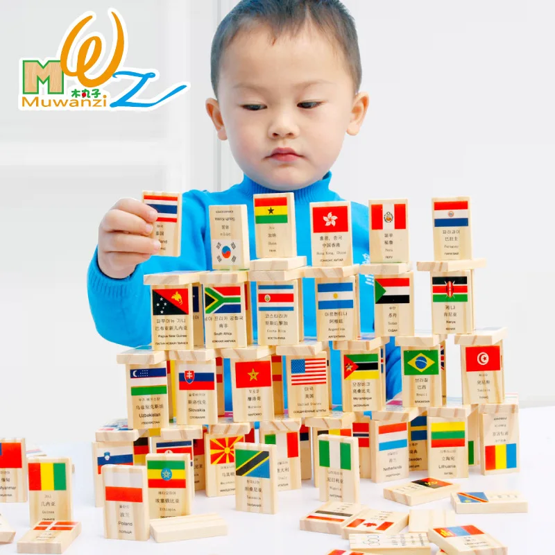 MWZ 100pcs Wooden National Flag Domino Learning Flags World Countries