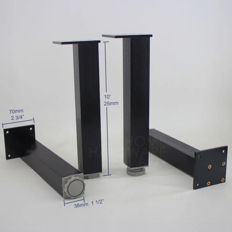 25cm 4 pc black metal legs adjustable height square aluminum furniture feet satin 10"in