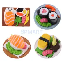 4 шт. 1/12 Весы кукольный домик Миниатюрный Яркий японский Еда поставки рис/Лосось суши в пластине для Куклы декора для дома