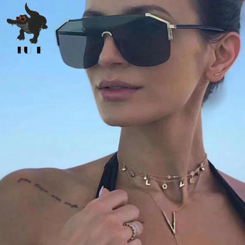 

FU E New Gradient Retro Siamese Lens Square Sunglasses Women Brand Designer Half Frame Shield shape Mens Sunglasses UV400 22071