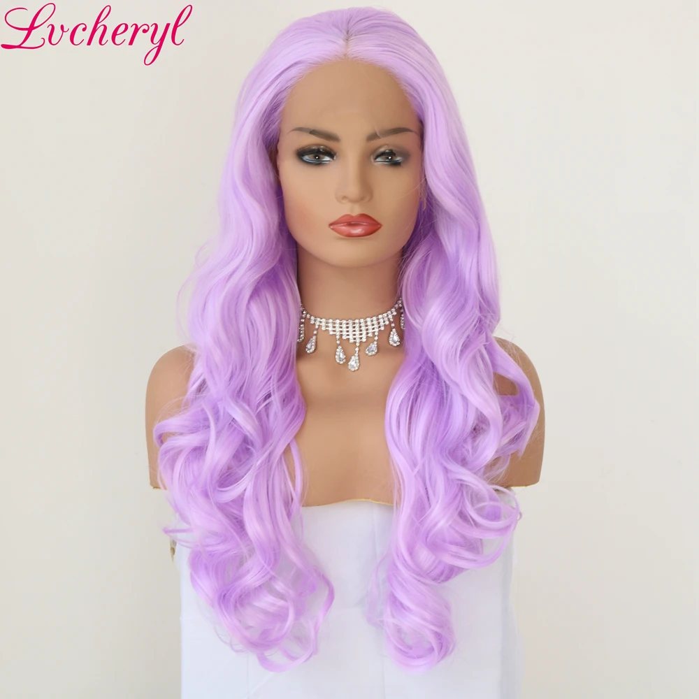 Lvcheryl Мода натуральный длинные средства ухода за кожей волна Фиолетовый высокое температура волокно косплэй волос термостойкие