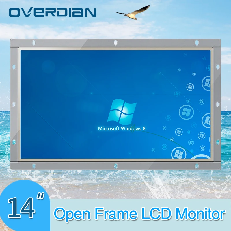 14 "индустриальный lcd монитор VGA/USB/HDMI/BNC/AV/сенсорный экран USB Интерфейс белый