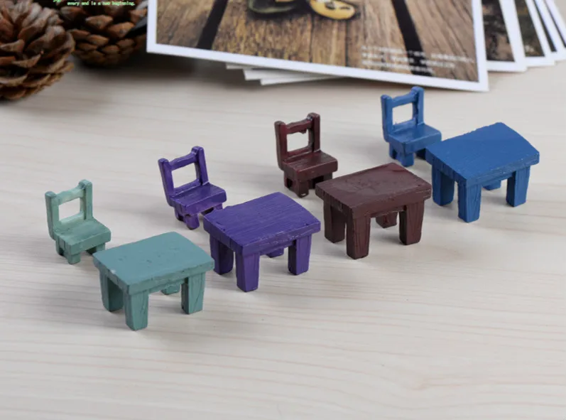 1 Set Style Mini Chair Tables Simulation Resin Ornaments Micro Landscape Flowerpot Accessories Decoration | Дом и сад