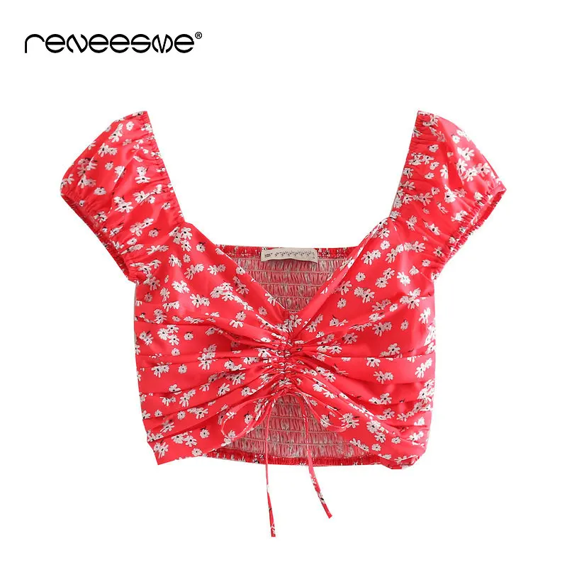 

2019 new summer tops for womens tops and blouses streetwear floral print short sleeve shirts sexy lace up red ladies top clothes