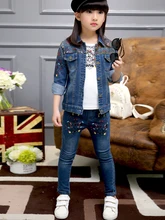 Thumbaby 3 Pics Denim Jacket Suits Fashion Girls Clothing Set Floral Pant+Jacket+T-shirt Jacket Sports Suits Girls Clothing Set