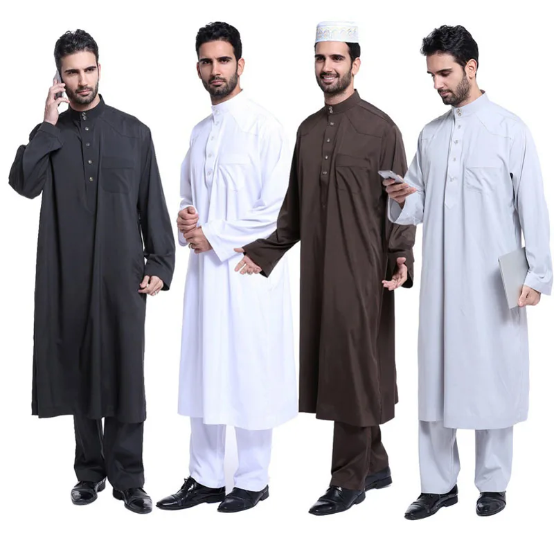 Hot Men Saudi Style Thoub Thobe Abaya Robe Daffah Dishdasha Islamic Arab Kaftan 