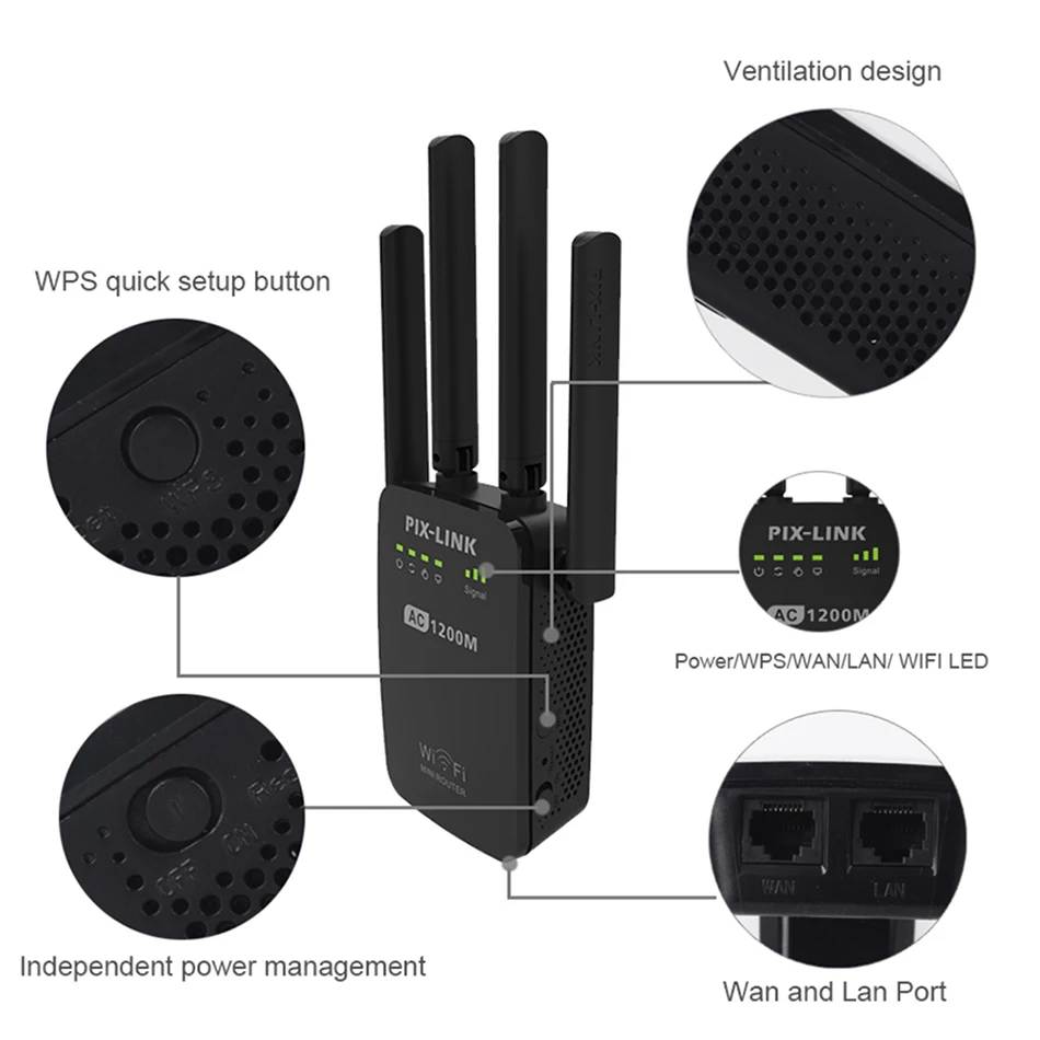 Ponto de Acesso Extensor de Alcance sem Fio Amplificador de Sinal com 4 Pixlink Wifi Repetidor Roteador ap Wi-fi Antenas Externas Ac1200 - - Imagem 6