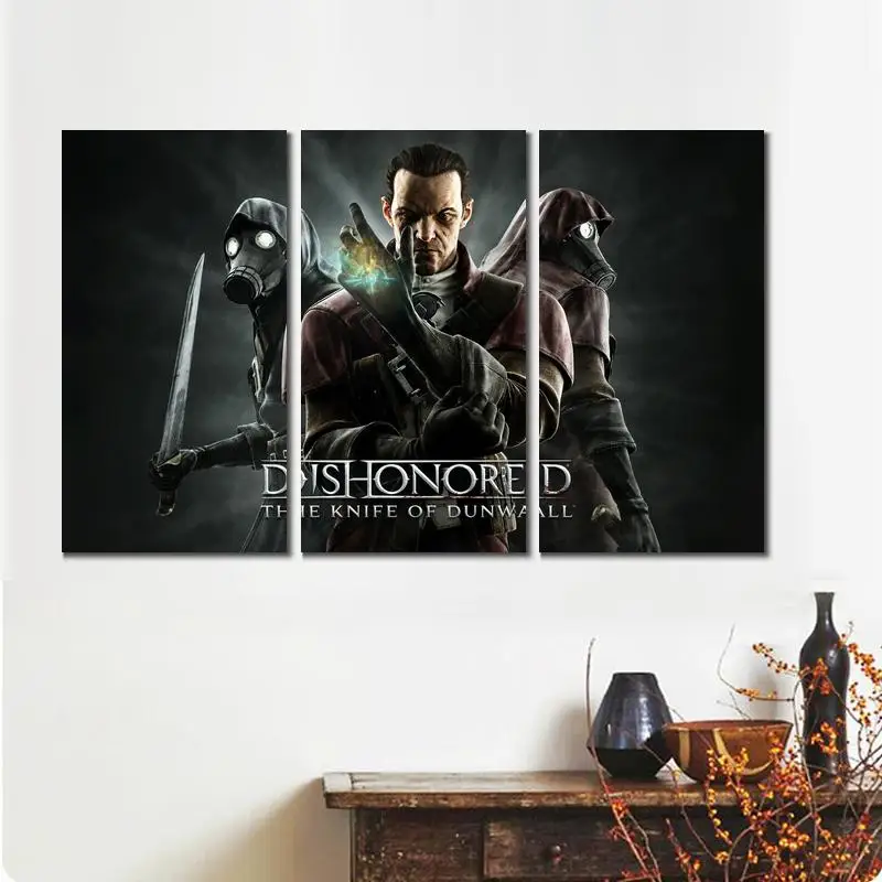 3 Панели холст печати живопись dishonored нож dunwall Современный домашний декор картина |