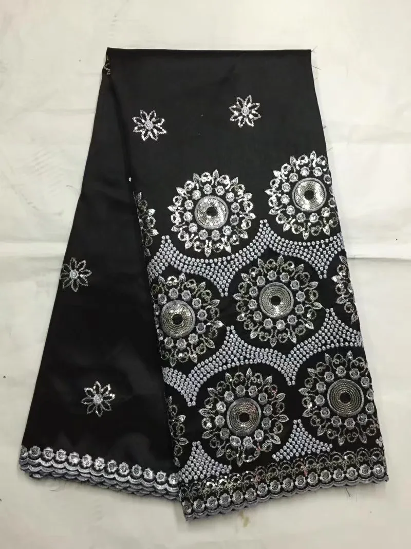 

5Yards/pc New fashion white George lace fabric with sky blue flower sequins african cotton lace for clothes