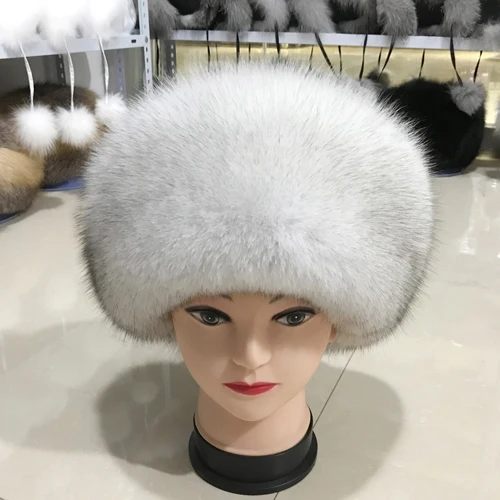 Женская зимняя шапка из натурального Лисьего меха, теплая мягкая пушистая шапка из меха лисы для девочек, роскошная Высококачественная шапка-бомбер из натурального Лисьего меха - Цвет: natural fox white