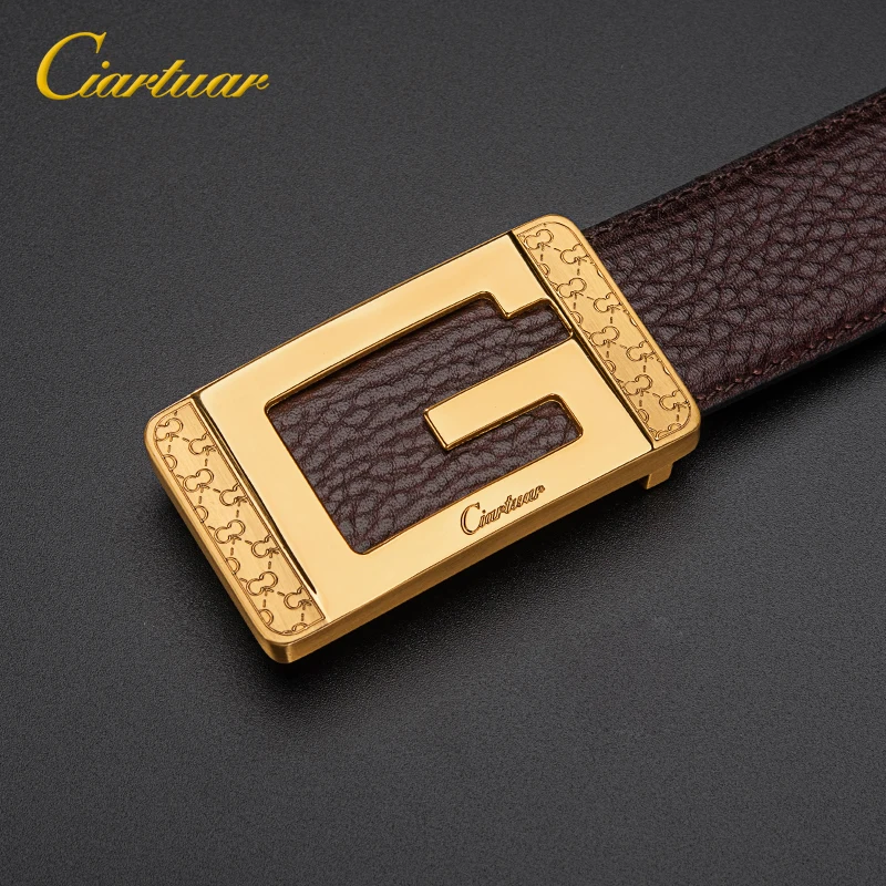 

2019 Luxury Design Cowhide Men's Belts Embossed Pattern Buckle Cowhide Leather Man Best Gift Male God British Style Waist Belt