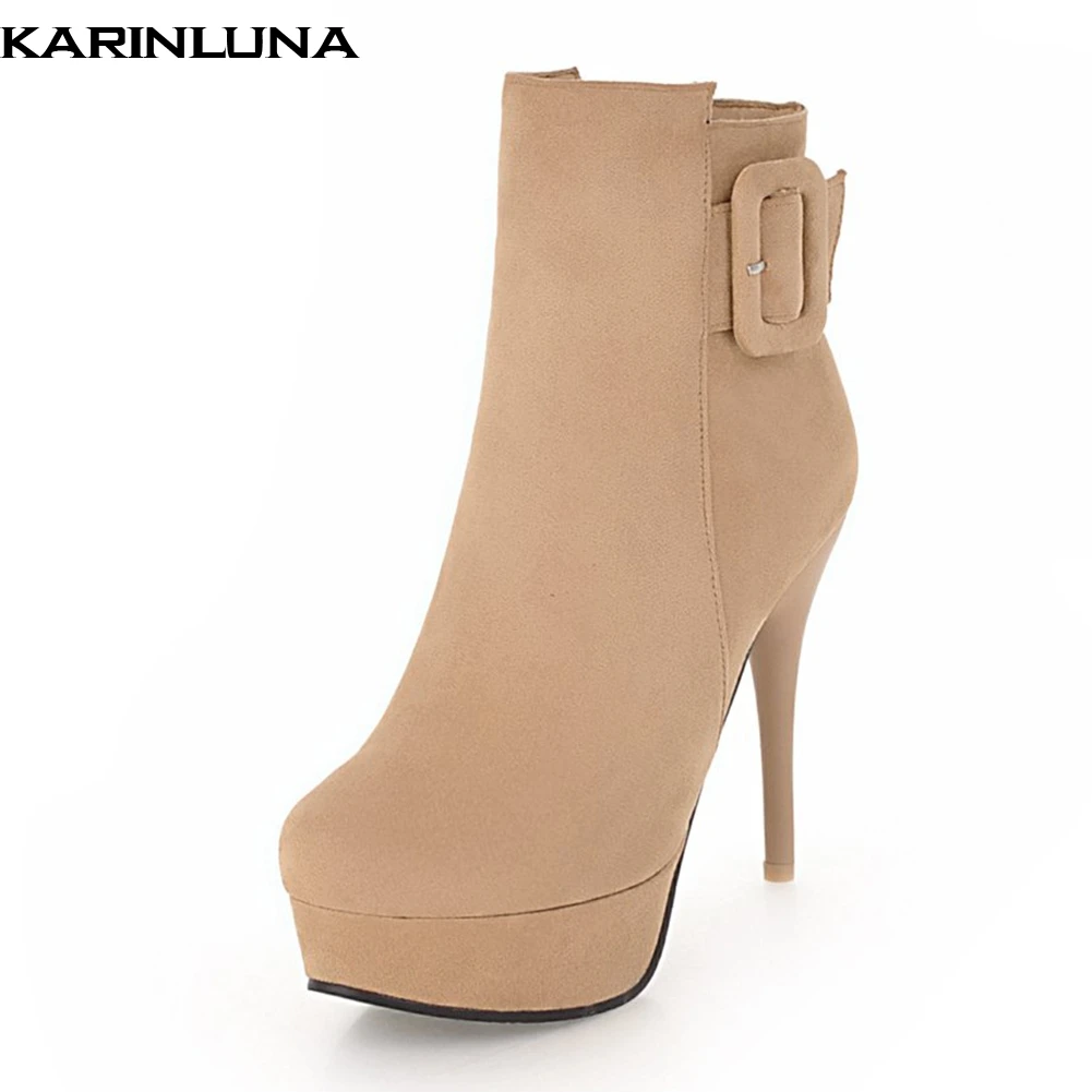 

KarinLuna 2018 Hot Sale Plus Size 32-48 Wholesale Platform High Heels Add Fur Winter Boot Women Shoes Woman Ankle Boots