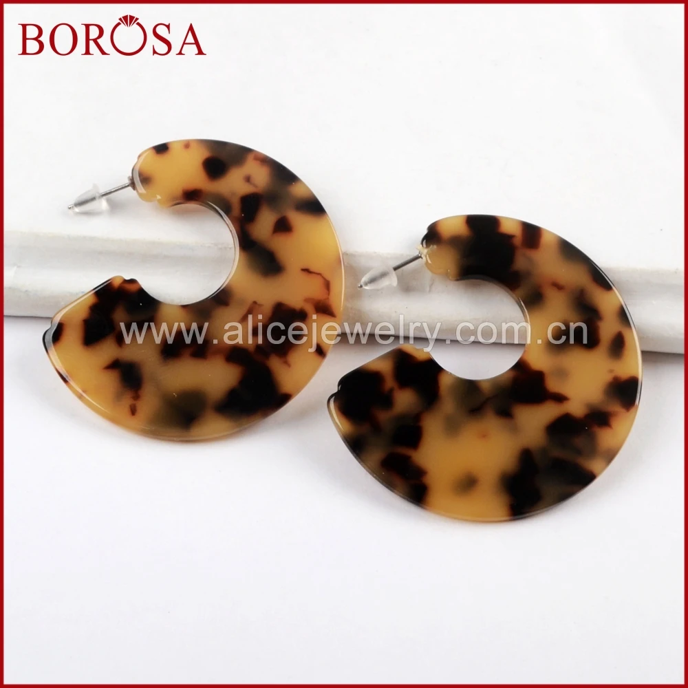 

BOROSA 2018 new Fashion C Shape Leopard Print Resin Earrings For Women Acrylic Trendy Earrings Jewelry WX979