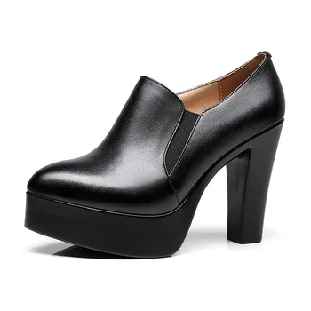

2019 spring new black super high heel shoes waterproof platform deep mouth single shoes thick with formal