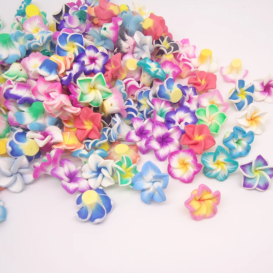 

50pc/lot 15mm Small Polymer Clay Fimo Plumeria frangipani Flower Beads Multicolor Mixed Diy Bracelet Hawaii Jewelry Craft Making