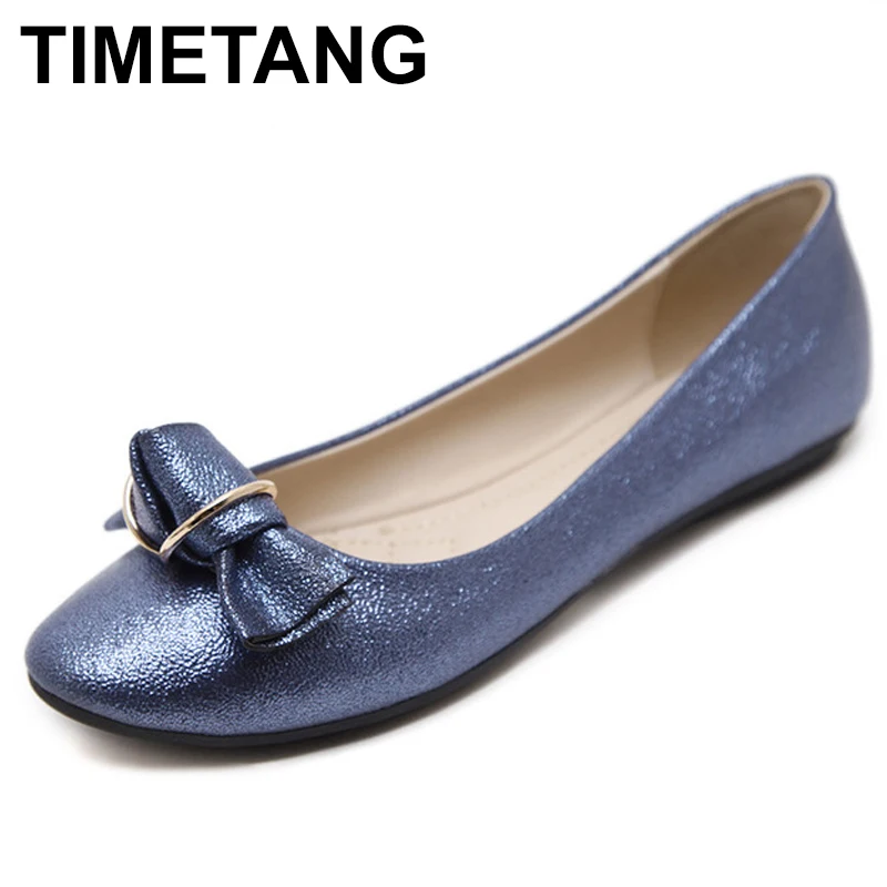 

TIMETANG New Spring autumn Fashion Women Shoes Flat Heel Comfortable Leather Shoes Gold/Blue Women Pointed Toe Leather Girl C147