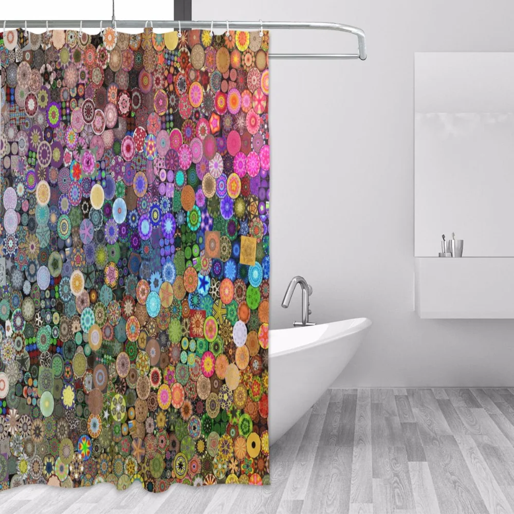 Полиэстер водонепроницаемая ткань занавеска для душа мини Мандала узор декоративная занавеска для ванной комнаты с 12 крючками