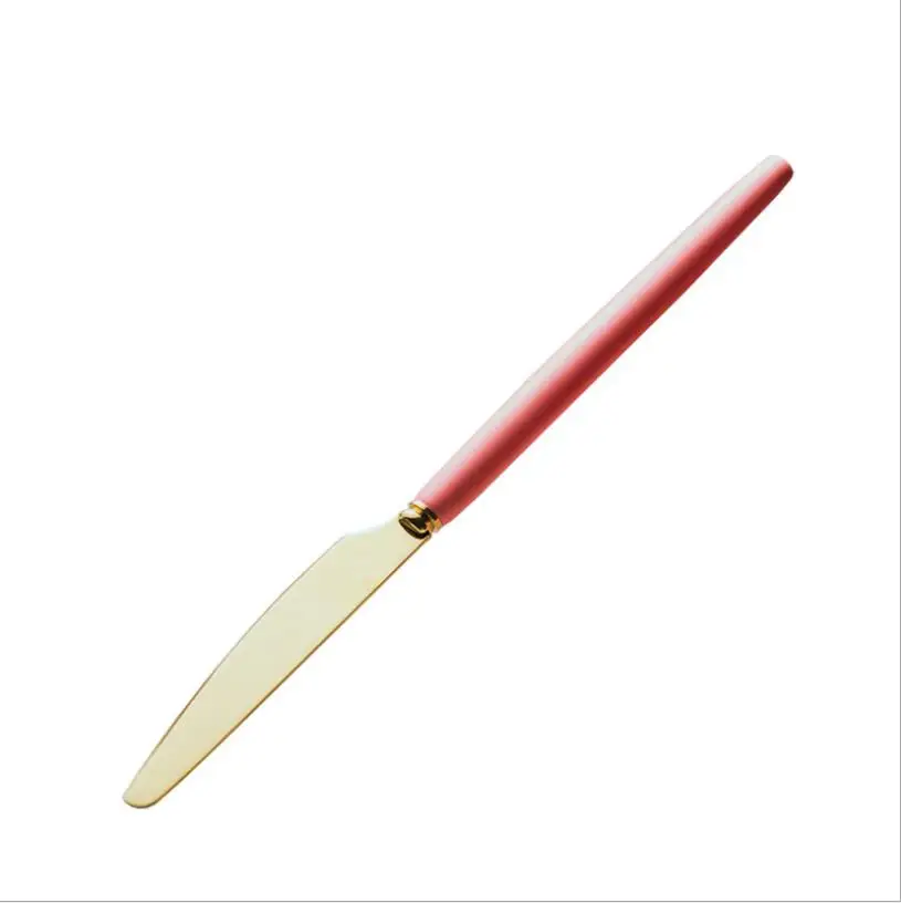 Креативная керамическая ручка из нержавеющей стали нож вилка ложка титановая покрытая посуда белый красный розовый синий черный - Цвет: Red knife