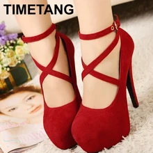 Hot Selling Women Pumps Platform Thin Heels 14cm Cross Strap Women Shoes Fashion High Quality Sexy High Heels Size 34-42