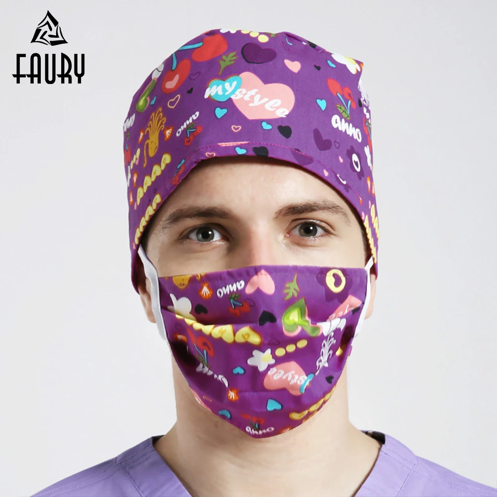 Adjustable Medical Cap Print Nursing Scrub Caps Cotton Surgical Hat Hospital Nurse Cap Beauty