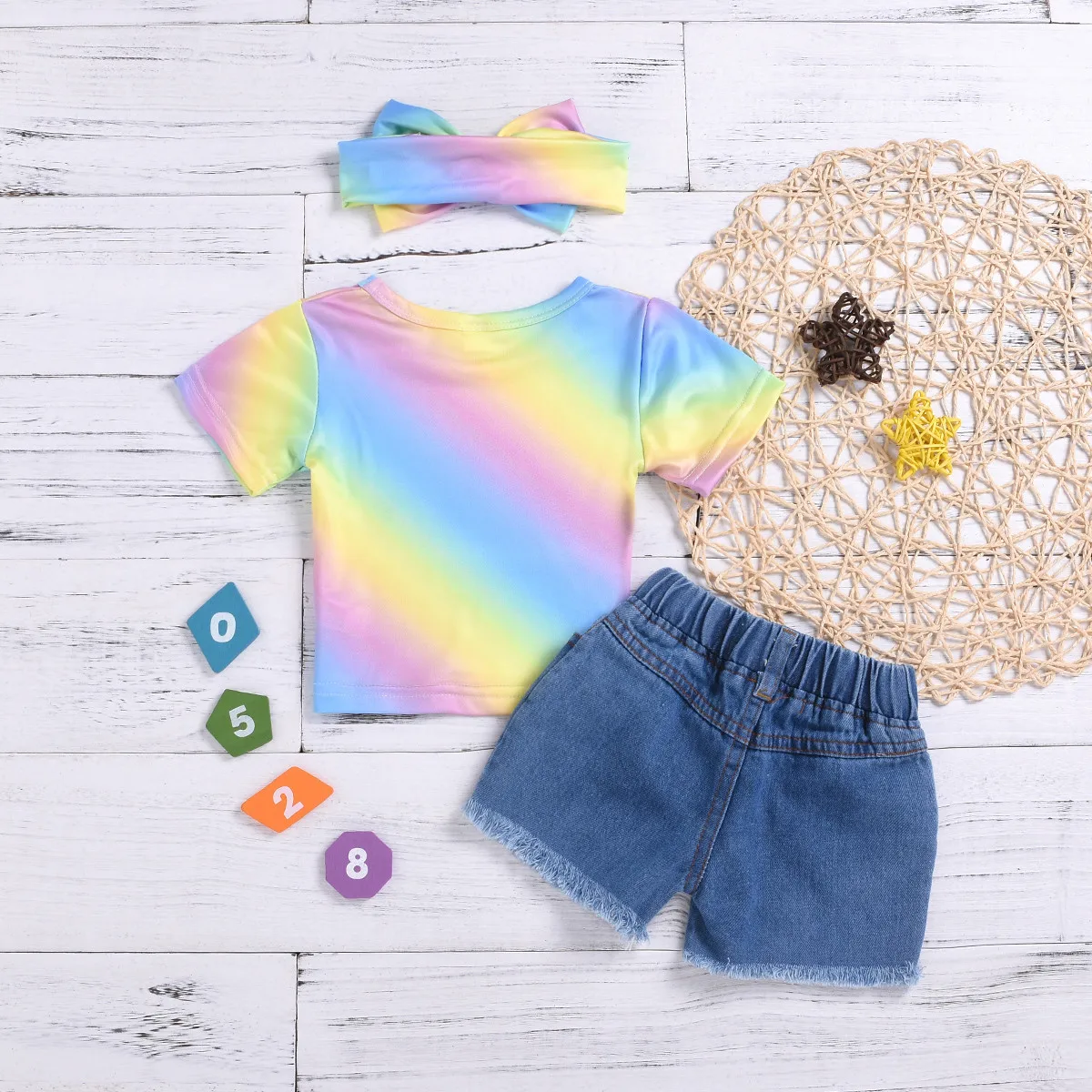 Одежда для детей; малышей; девочек комплект одежды для малышей с принтом радуги футболка шорты короткие лентой Летняя Одежда для девочек богемный комплект, Roupa Infanil наборы для ухода за кожей