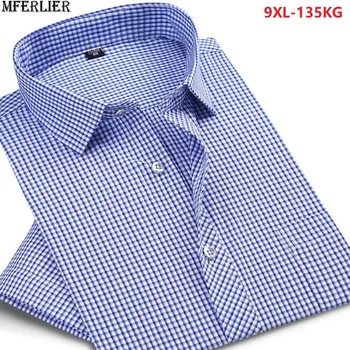 

classic plaid shirts for men short sleeve shirt plus size 5XL 6XL 7XL 8XL 9XL summer mans home casual dress shirt navy blue red