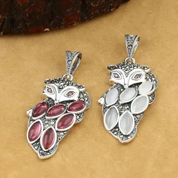 

FNJ MARCASITE Fox Pendant 925 Silver Hang White Rose Red Stone Pure S925 Thai Silver Pendants Women for Jewelry Making